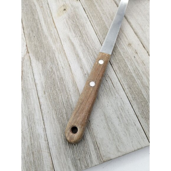 Household Slotted Serving Spoon Stainless Steel Wood Handle Japan Vintage 12 1/2 - Picture 6 of 8